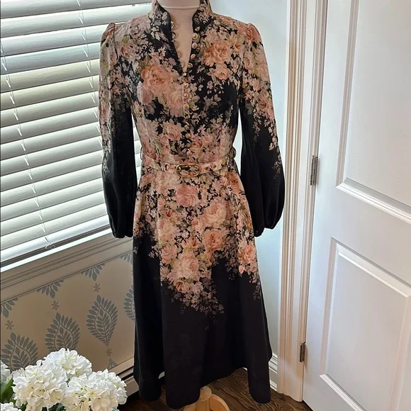 a line dress with full sleeves Zimmermann Illustration Structured Dress Black Paisley main image 0